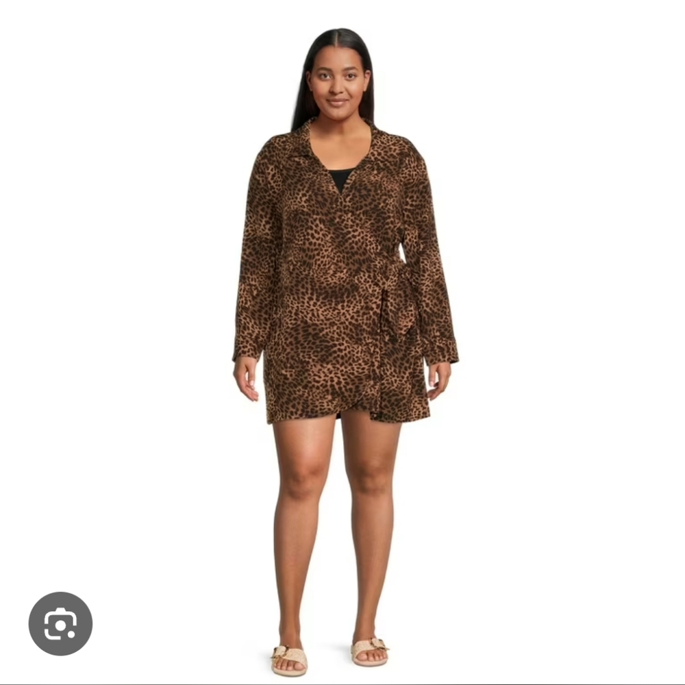 TIME and TRU Women’s Large Swimsuit Beach Wrap Cover‎ Up • Cheetah